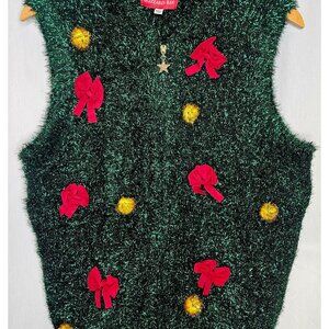 Blizzard Bay Men's Fuzzy Christmas Tree Ugly Christmas Sweater Vest Medium